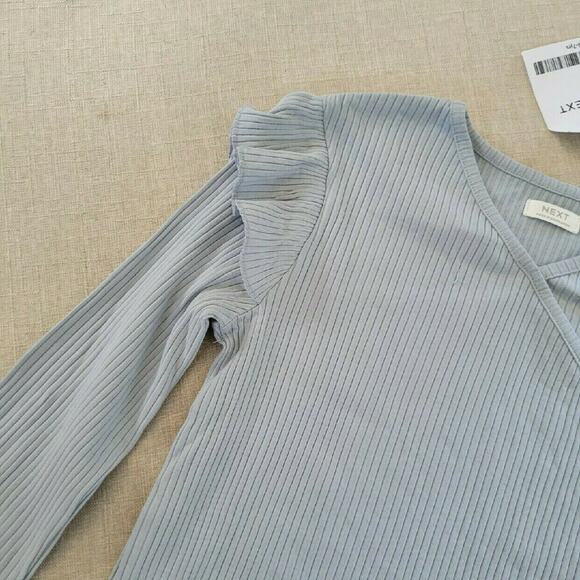 Next Pale Blue Ribbed Wrap Top - Picture 4 of 9